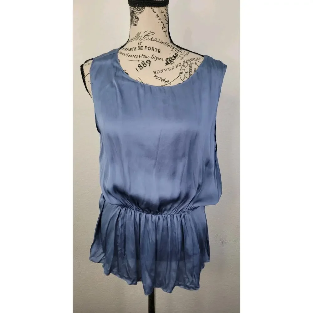 Theory Babydoll Silk Cami Tank Sz Medium Basic Shell Gray Blue Office Siren